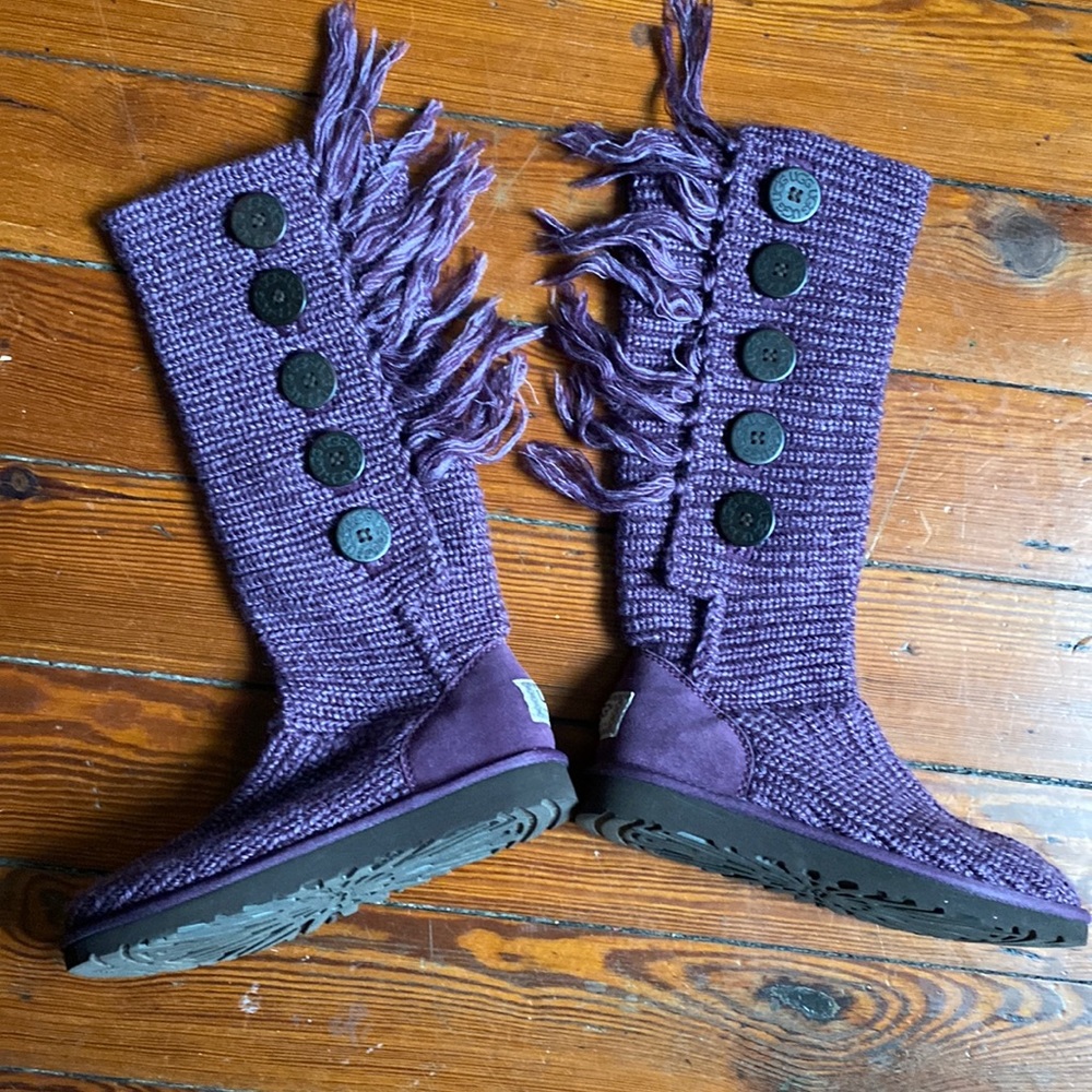UGG Purple Knit Button Fringe Winter Boots